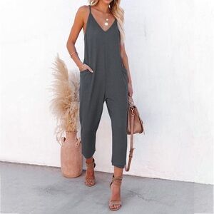 Dark Gray Cotton Blend Jumpsuit